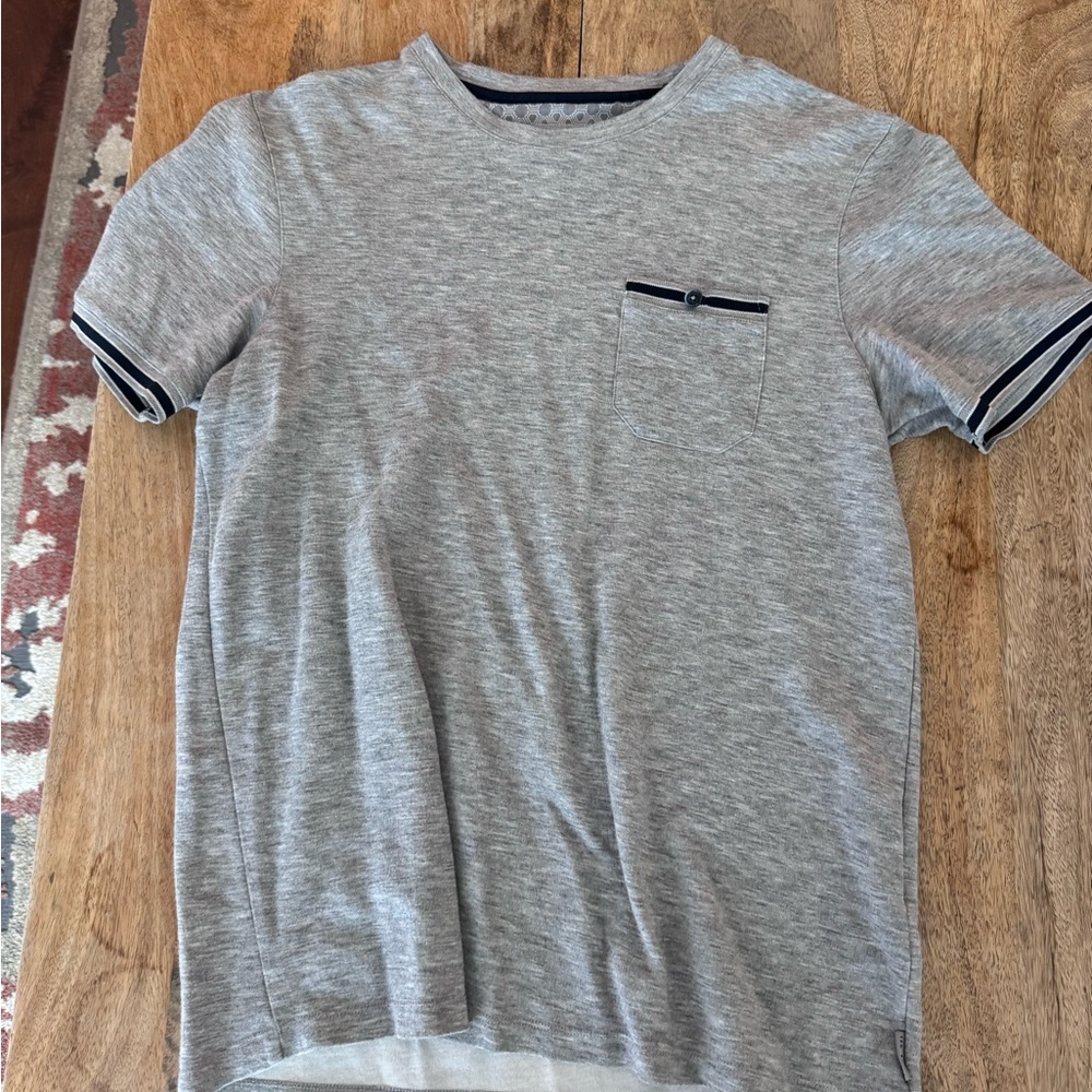 Ted Baker Light Gray Short Sleeve Pocket Tee with Navy Trim